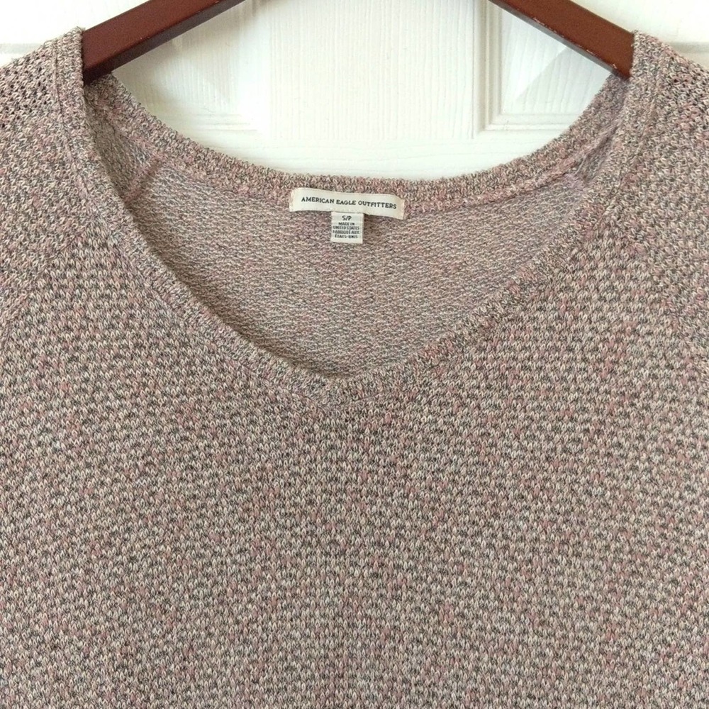 American Eagle Marled Knit Long Sleeve V-neck Sweater Top Mauve Gray Small - Picture 2 of 10